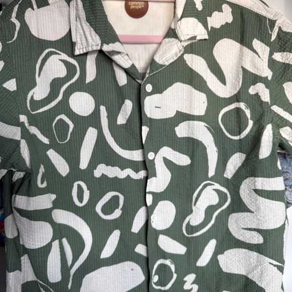 💚 Common People — Men’s Seersucker Large Green Shirt 🌿 - Picture 2 of 4